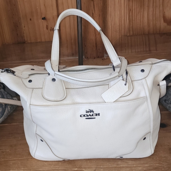 Coach Handbags - Coach White Satchel with Textured Leather and Silver Accents